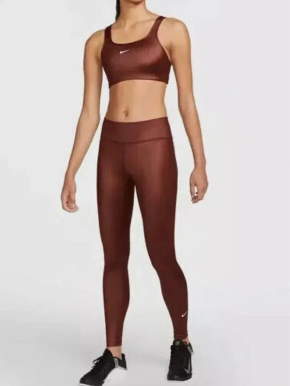 Nike One Training High Shine Mid Rise Full Leggings Dri-FIT in Bronze
